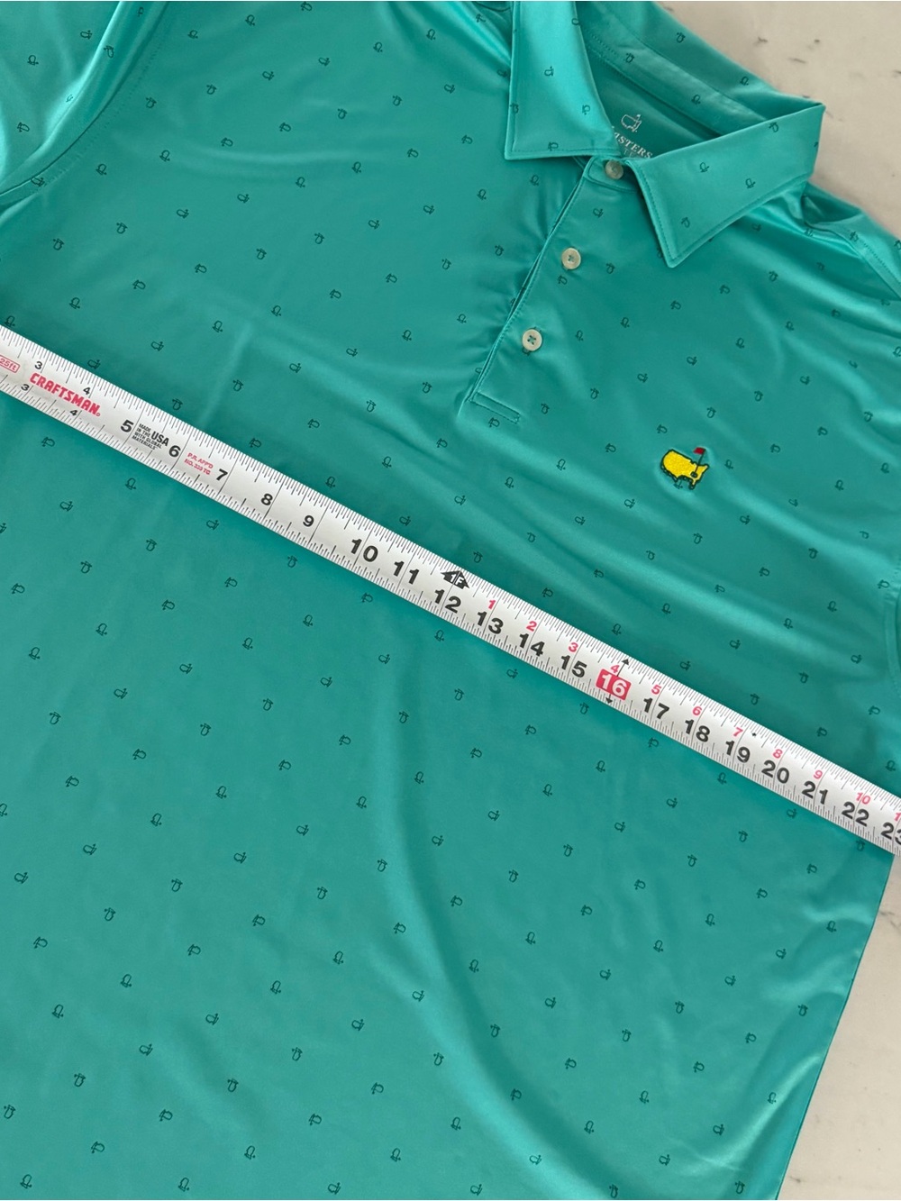 Masters Tech Men's L Green Performance Golf Polo Shirt AOP Masters Logo Print - Picture 7 of 7